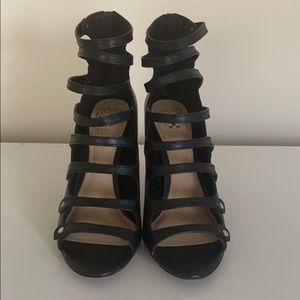 Strappy black open toe Vince Camuto heels